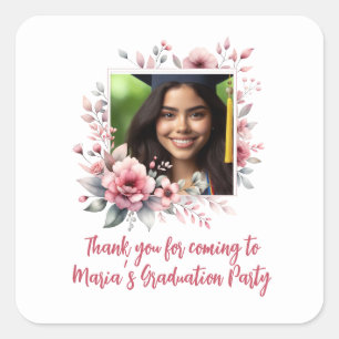 Graduation Party aangepaste foto floral waterverf Vierkante Sticker