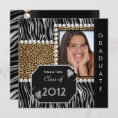 Graduation Party Afstudeerder Black White leopard  Kaart (Voorkant / Achterkant)