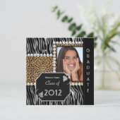 Graduation Party Afstudeerder Black White leopard  Kaart (Staand voorkant)
