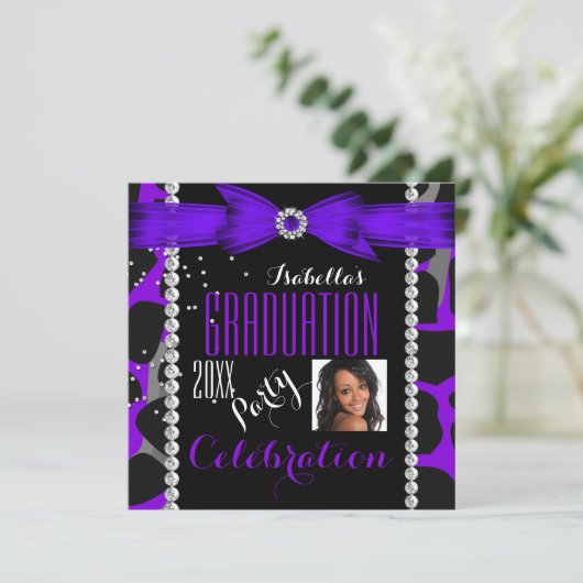 Graduation Party Afstudeerder Wild Paars Foto Kaart (Staand voorkant)