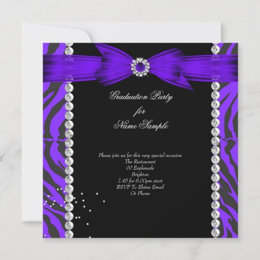 Graduation Party Afstudeerder Wild Zebra Paarse Fo Kaart (Achterkant)