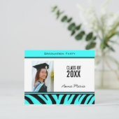 Graduation Party Aqua Zebra Invitation Kaart (Staand voorkant)