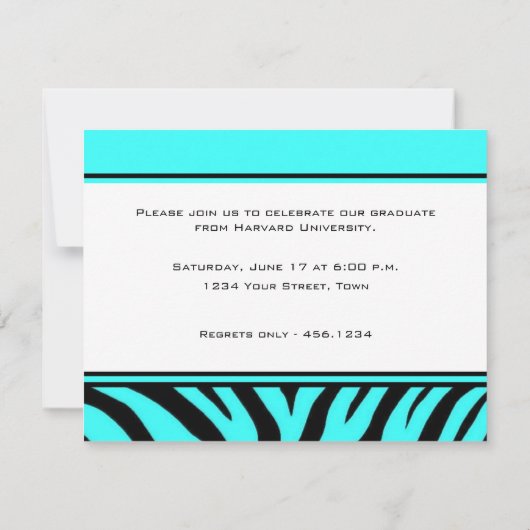 Graduation Party Aqua Zebra Invitation Kaart (Achterkant)