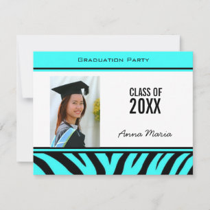 Graduation Party Aqua Zebra Invitation Kaart