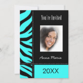 Graduation Party Aqua Zebra Invitation Kaart (Voorkant)