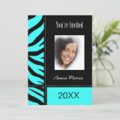 Graduation Party Aqua Zebra Invitation Kaart (Staand voorkant)
