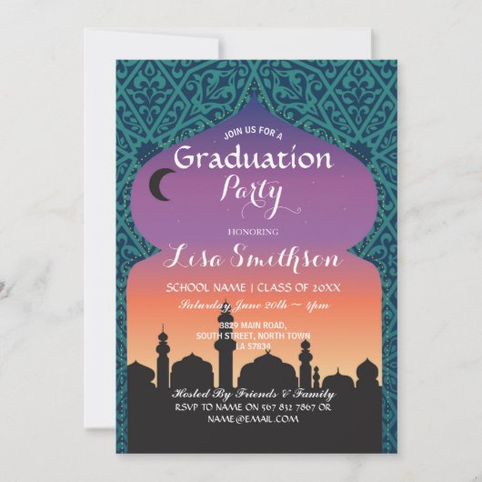 Graduation Party Arabian Night Moroccan Invite Kaart (Voorkant)
