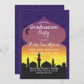 Graduation Party Arabian Night Paarse Invite Kaart (Voorkant / Achterkant)