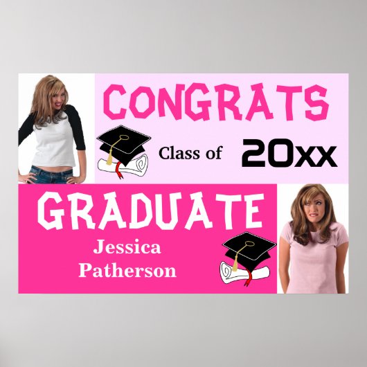 Graduation Party Banner Poster Voeg fotoroze toe (Voorkant)
