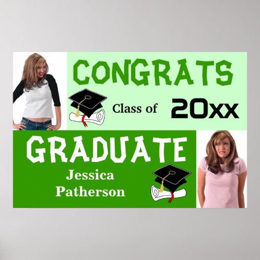 Graduation Party Banner Poster Voeg groene foto to (Voorkant)