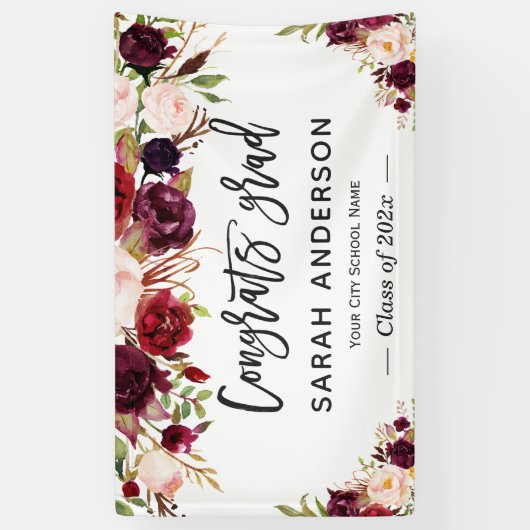 Graduation Party Banner - Rustic Burgundy Floral (Verticaal)