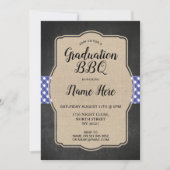 Graduation Party BBQ nodigt Blue Gingham Burlap ui Kaart (Voorkant)