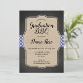 Graduation Party BBQ nodigt Blue Gingham Burlap ui Kaart (Staand voorkant)