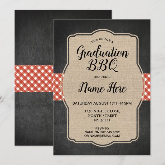 Graduation Party BBQ nodigt Red Gingham Burlap uit Kaart (Voorkant / Achterkant)