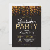 Graduation Party Black and Gold Glitter Invitation Kaart (Voorkant)