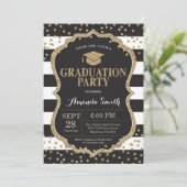 Graduation Party Black and Gold Glitter Invitation Kaart (Staand voorkant)