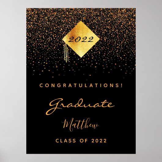 Graduation party black gold afstuderen 2022 poster (Voorkant)