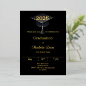 Graduation party black gold class of 2026 luxury folie uitnodiging (Staand Voorkant)