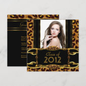 Graduation Party Black Gold leopard Girl Kaart (Voorkant / Achterkant)