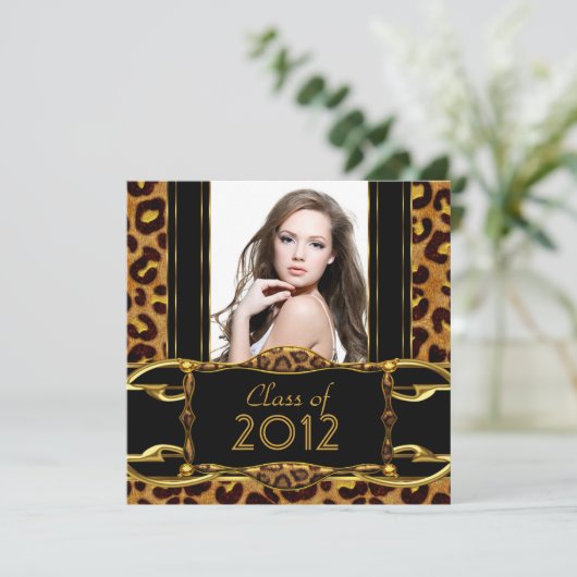 Graduation Party Black Gold leopard Girl Kaart (Staand voorkant)