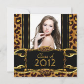 Graduation Party Black Gold leopard Girl Kaart (Voorkant)