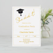Graduation party black gold  luxury She did it Folie Uitnodiging (Staand Voorkant)