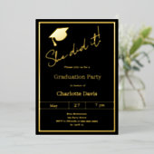 Graduation party black gold luxury She did it Folie Uitnodiging (Staand Voorkant)