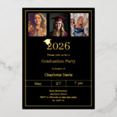 Graduation party black gold photo luxury folie uitnodiging (Voorkant)