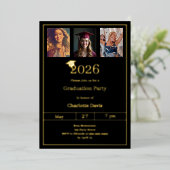 Graduation party black gold photo luxury folie uitnodiging (Staand Voorkant)