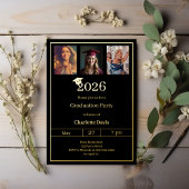 Graduation party black gold photo luxury folie uitnodiging