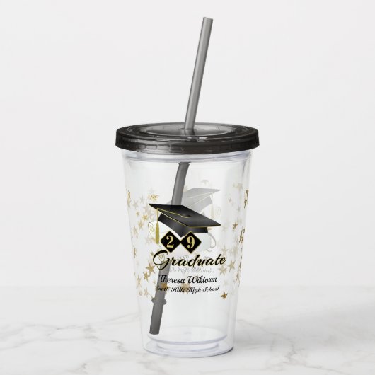 Graduation Party Black Gold Stars Persoonlijk Acryl Drinkbeker (Achterkant)