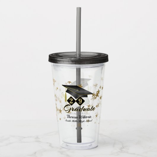 Graduation Party Black Gold Stars Persoonlijk Acryl Drinkbeker (Voorkant)