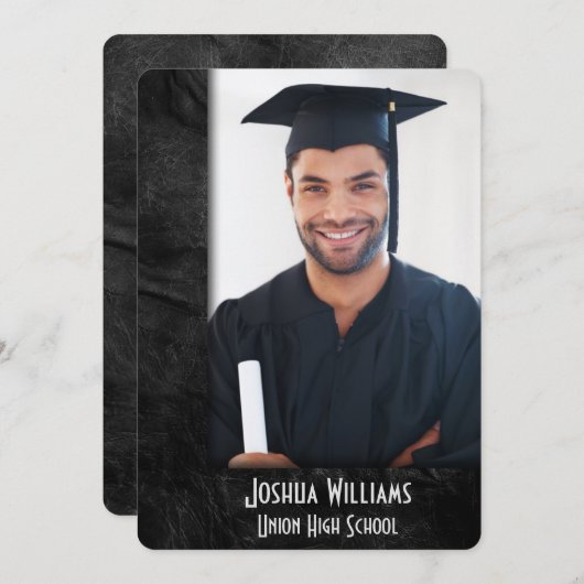 Graduation Party Black Leather Photo Frame Kaart (Voorkant / Achterkant)