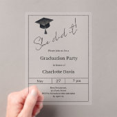 Graduation party black luxury  She did it clear Acryl Uitnodigingen (Insitu (Draagbaar))