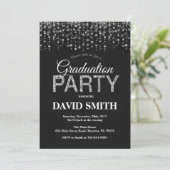 Graduation Party Black Silver Glitter Invitation Kaart (Staand voorkant)