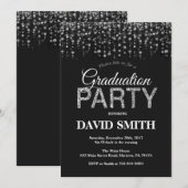 Graduation Party Black Silver Glitter Invitation Kaart (Voorkant / Achterkant)