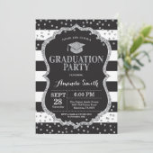 Graduation Party Black Silver Glitter Invitation Kaart (Staand voorkant)