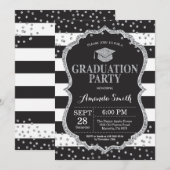 Graduation Party Black Silver Glitter Invitation Kaart (Voorkant / Achterkant)