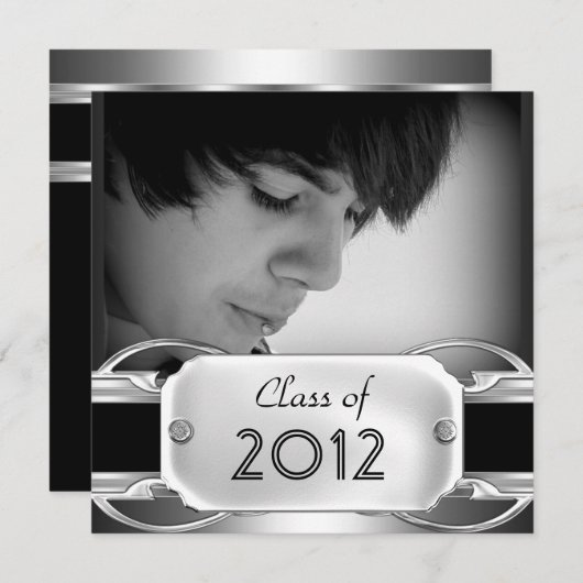 Graduation Party Black Silver Metal male man Kaart (Voorkant / Achterkant)