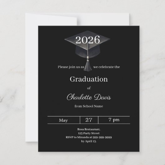 Graduation party black white class 2026 invitation (Voorkant)