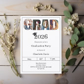 Graduation party black white grad photo kaart