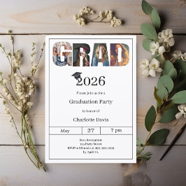 Graduation party black white grad photo kaart