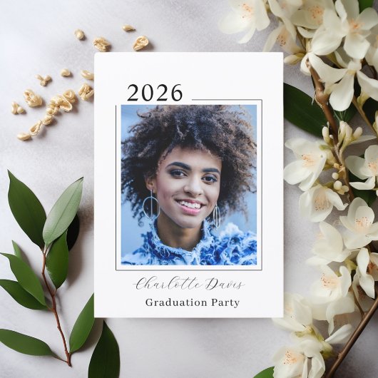 Graduation party black white photo class of 2026 kaart