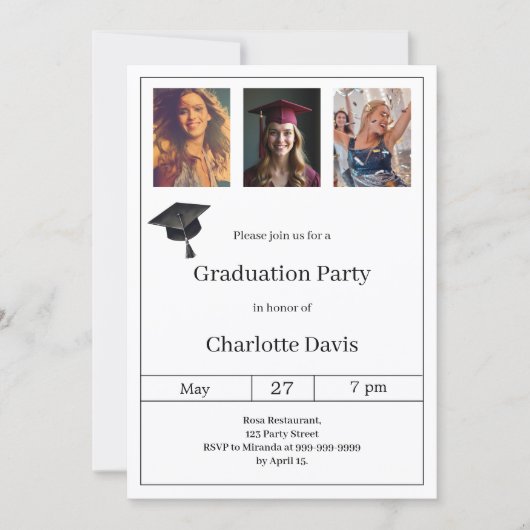 Graduation party black white photo kaart (Voorkant)