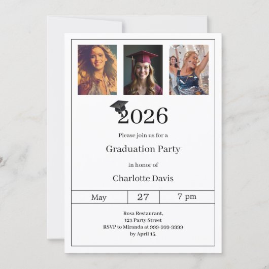 Graduation party black white photo kaart (Voorkant)