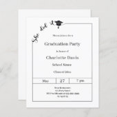 Graduation party black white She did it invitation (Voorkant / Achterkant)