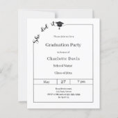 Graduation party black white She did it invitation (Voorkant)