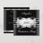 Graduation Party Black White Silver Jewel Elegant Kaart (Voorkant / Achterkant)