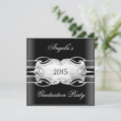 Graduation Party Black White Silver Jewel Elegant Kaart (Staand voorkant)