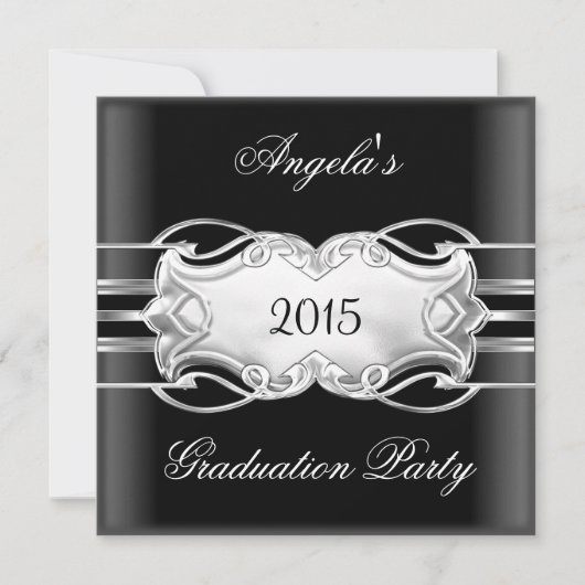 Graduation Party Black White Silver Jewel Elegant Kaart (Voorkant)